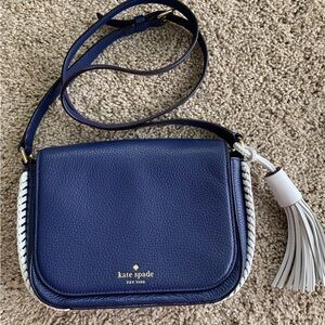 Kate Spade Davi Carleton Street Blue And White Leather Crossbody Purse EUC